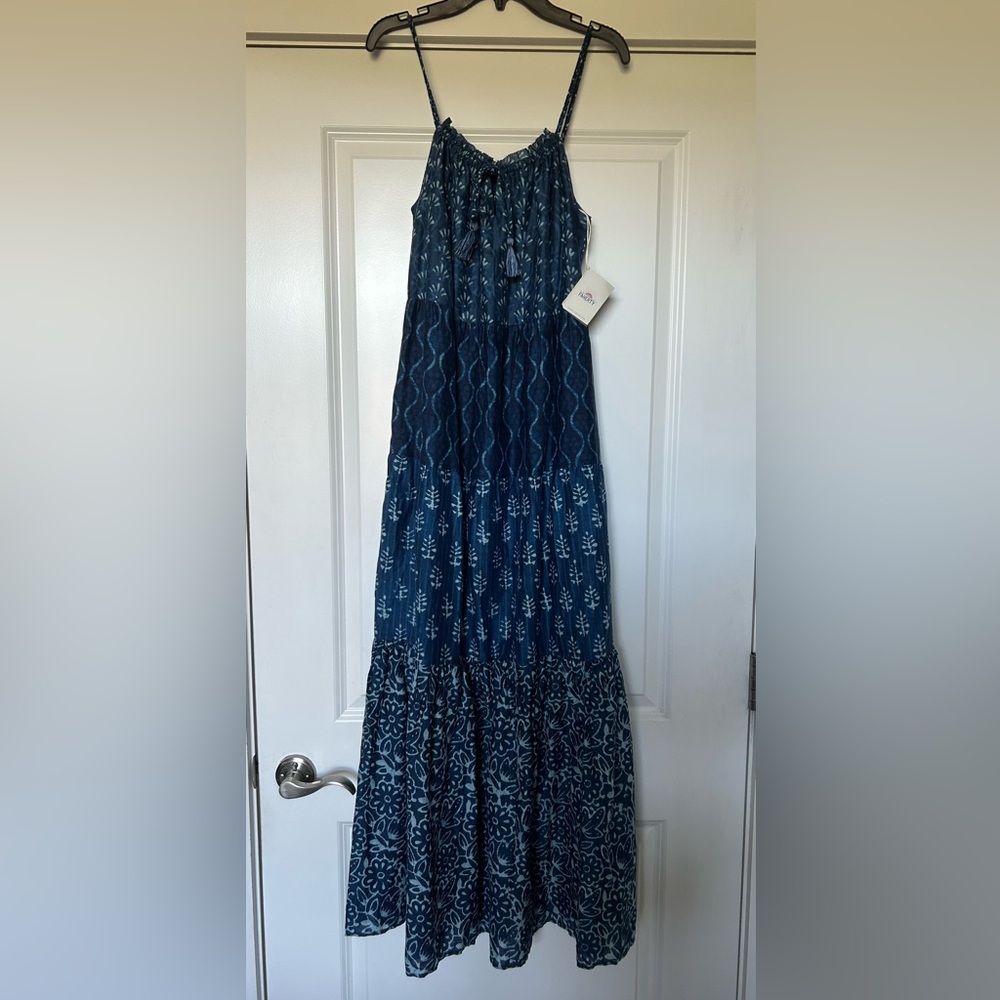 Faherty Sun Chaser Tiered Maxi Dress Cotton Silk Sunburst Mix Print Boho SM NWT - Picture 5 of 12